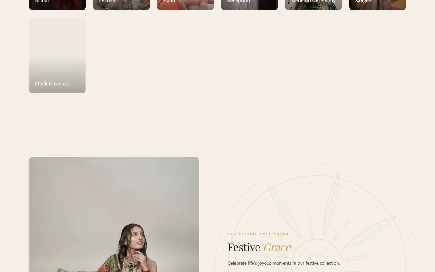 Collections by occasion and the Festive Grace collection.